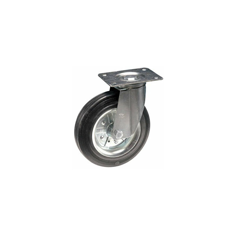 Image of Ruota a forcella con piastra rotante in acciaio zincato e anello in gomma - Ø140 mm.