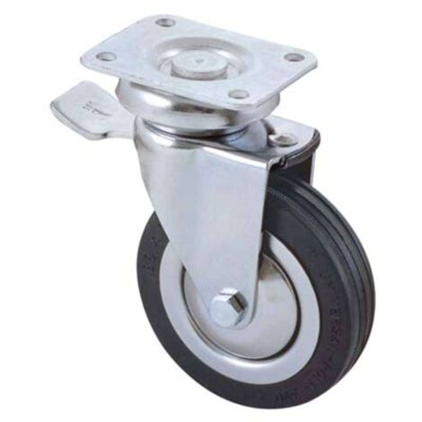RUOTA A FORCELLA GIREVOLE + FERMO 155BIS AVO - A/CROMATO/GOMMA NERA D.MM  60X24 P.MM 64X50 - 1 pezzo