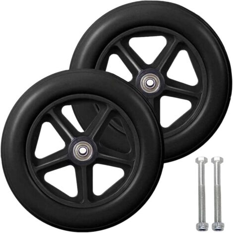 Ruota anteriore da 8 pollici, 2 ruote di scorta per sedie a rotelle, pneumatico pieno antiscivolo, 190 mm, grigio in nero, ruote per sedie a rotelle, deambulatori, ausili per la deambulazione (nero)