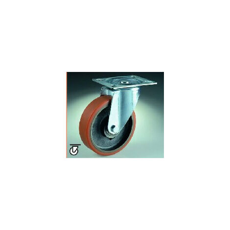 RUOTA CON SUPPORTO GIREVOLE IN GHISA POLIURET.250