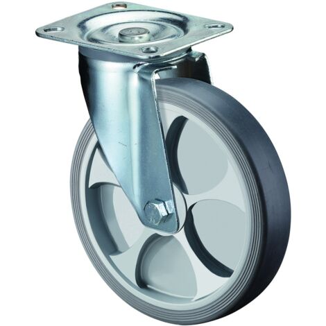 Ruota di sterzo D.250mm Trgf.300kg thermoplastica. Piastra L135xB110mm