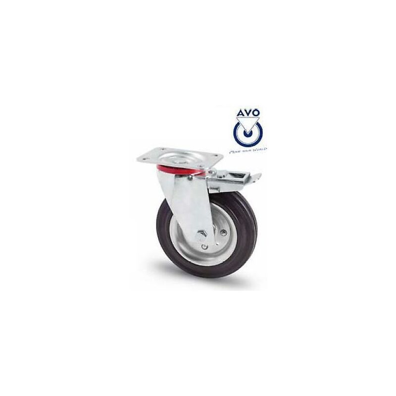 Image of Ruota girevole per carrelli in gomma con freno art103 con piastra acciaio diametro ruote: � mm80