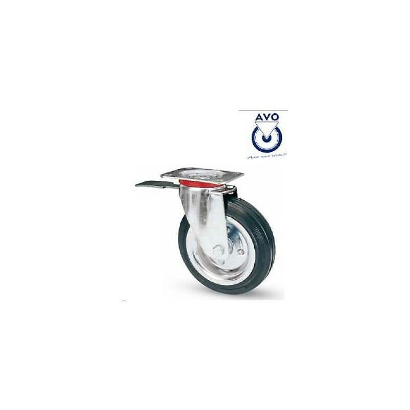 Image of Ruota girevole per carrelli in gomma con freno art80bis con piastra acciaio diametro ruote: � mm200