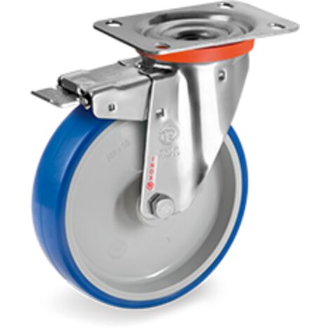 RUOTA GIREVOLE POLIUR. S.INOX 120 DAN 100X30MM C/FRENO