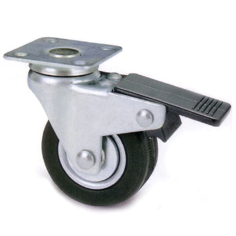 Image of AVO - Ruota in gomma Art. 160 bis 50x18 mm per mobili portata 30 kg supporto rotante a piastra in acciaio con bloccaggio ruota
