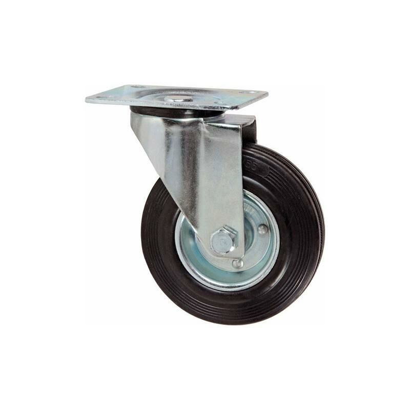 Image of Ruota in gomma nera nucleo supporto zincato ruote girevoli fisse freno carrelli ruota girevole Ø125L