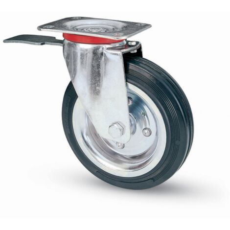 Ruota in gomma per carrello industriale con Piastra girevole e freno Ø150x40 mm