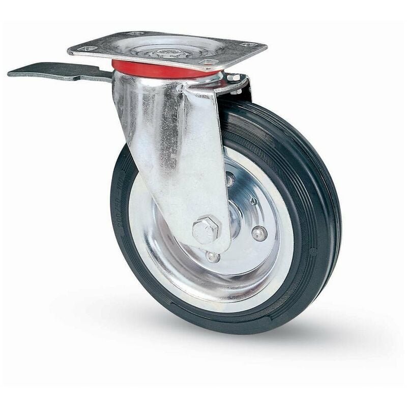 Ruota in gomma per carrello industriale con Piastra girevole e freno Ø100x30 mm
