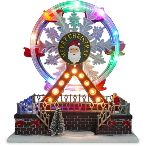 Villaggio di Natale, Ruota Panoramica con movimento rotante, h 29 cm, musiche natalizie