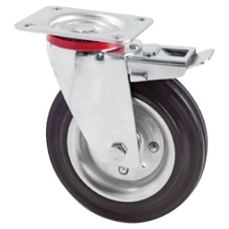 Ruota per carrelli con flange in acciaio supporto girevole con foro passante e bloccaggio -ø mm 125 x 38 port. kg 100
