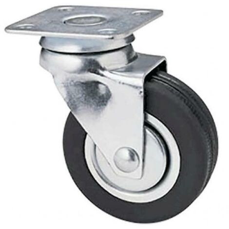 Ruota per mobili in gomma con supporto in acciaio rotante a piastra -Nero / ø 60 - piastra mm 60x60