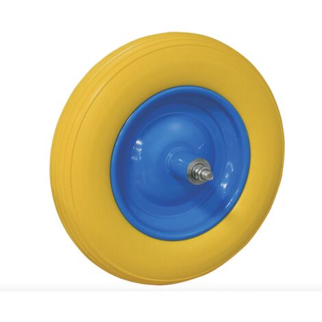 RUOTA PIENA POLIURETANICA PER CARRIOLA FORO 135MM PERNO LUNGO CUSCINETTO 36 CM 068