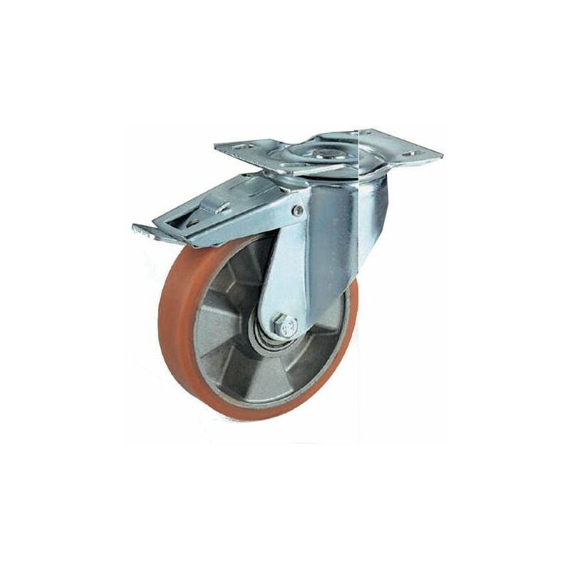 Image of Ruota poliuretano nucleo alluminio con supporto zinc. ruote girevoli fisse freno