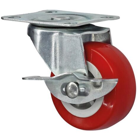 RUOTA PVC ROSSA mm.40 PIASTRA GIR. FRENO