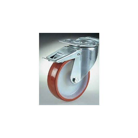 RUOTA SUPPORTO GIREVOLE CON FRENO POLIURETA 150X40