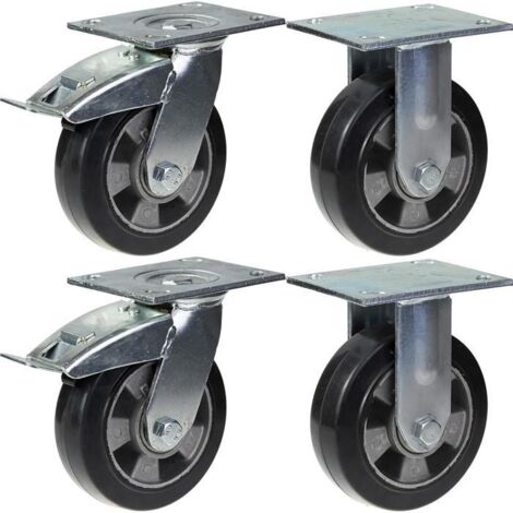Ruote - 152mm - Gomma nera - Set di 4 - Girevoli con freno
