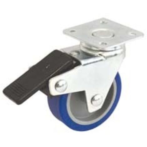 RUOTE A FORCELLA IN GOMMA BLU CON PIASTRA GIREVOLE E FRENO 221BIS- - ø mm.40x18 port. Kg.15 - 4 pezzi AVO