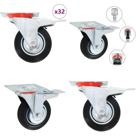 Ruote Girevoli 32 pz 100 mm - Ruote per mobili - Ruote per carrelli
