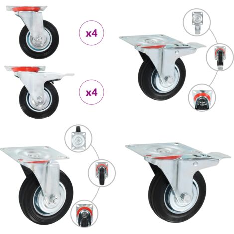 Ruote Girevoli 8 pz 100 mm - Ruote per mobili - Ruote per carrelli