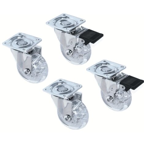 Ruote girevoli carrello 4 pz rotelle carrelli con senza freno 100mm 4&quot portata 320kg trasparente 686b