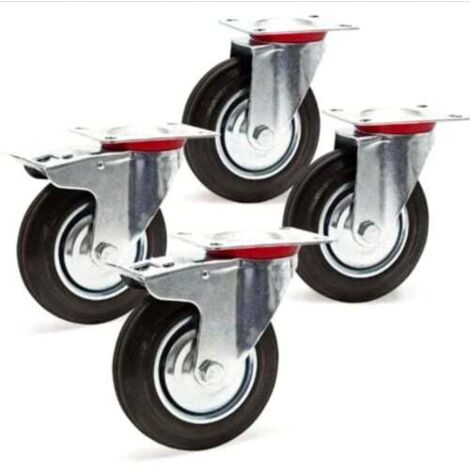 Ruote girevoli carrello 4 pz rotelle carrelli con senza freno 125mm portata 400 kg nero