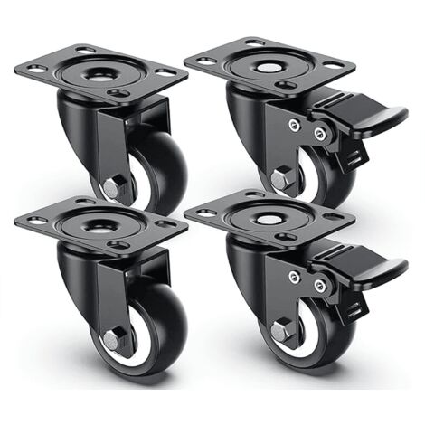 Ruote girevoli carrello 4 pz rotelle carrelli con senza freno 75mm 3&quot portata 240 kg nero 563b