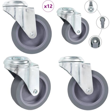 Ruote Girevoli con Foro per Bullone 12 pz 75 mm - Ruote per carrelli - Ruote per mobili