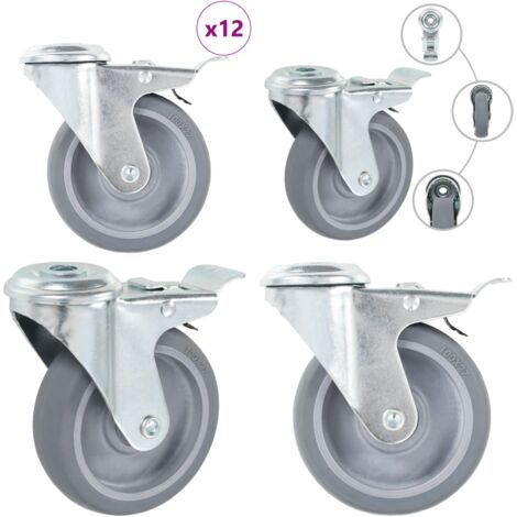 Ruote Girevoli con Foro per Bulloni 12 pz 100 mm - Ruote per mobili - Ruote per carrelli