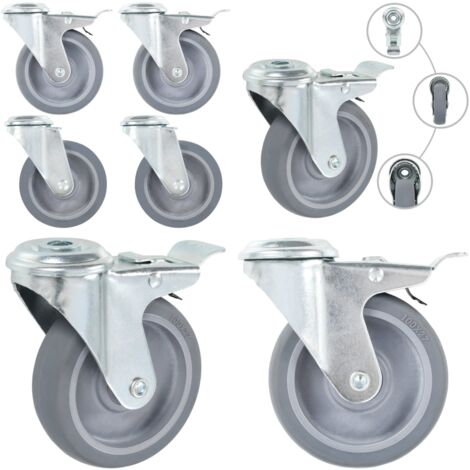 Ruote Girevoli con Foro per Bulloni 4 pz 100 mm - Ruote per mobili - Ruote per carrelli