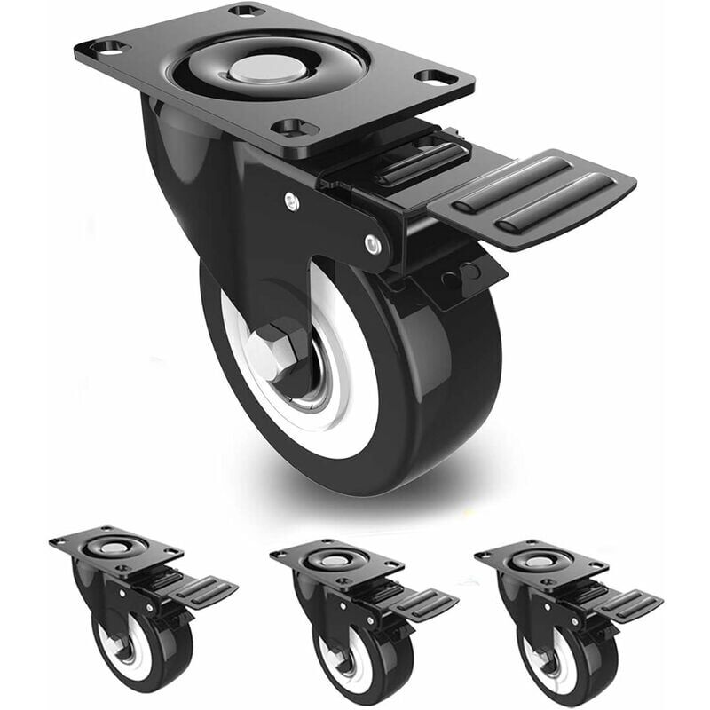 Image of Riceel - rotelle da 50 mm con freno, 4 rotelle piroettanti per mobili/trasporto, rotelle per mobili, rotelle per carichi pesanti, portata totale 300