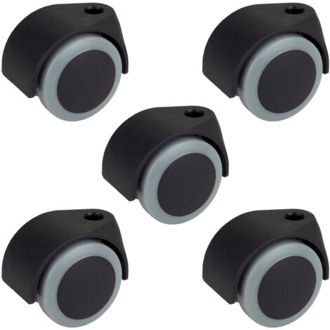 Ruote girevoli Dörner + Helmer, set di 5, sedia da ufficio, 50 mm x 54 mm, capacità di carico 120 kg, foro posteriore da 11 mm, plastica, grigio/nero