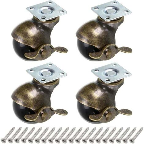 Ruote girevoli in bronzo, ruote per mobili da 40 mm, ruote girevoli a sfere arrotondate con freno, ricambio per mobili, divani, sedie, capacità di carico 22,7 kg ciascuna
