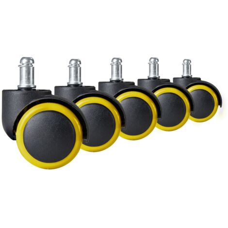 Ruote gommate per poltrone, nere e gialle, 5 pz