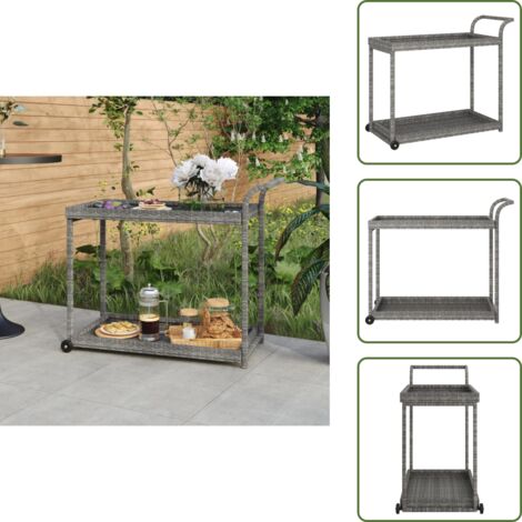 Ruote scorrevoli - vidaXL Carrello da Bar Grigio 100x45x83 cm in Polyrattan - Carrello da patio