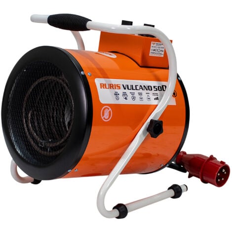 RURIS Chauffage Soufflant Électrique Industriel VULCANO 500 5kW, 3 Niveaux de Chauffage, 411 m³/h, Thermostat Intégré, IPX4, 380-400V, Pour Atelier, Garage, Chantier