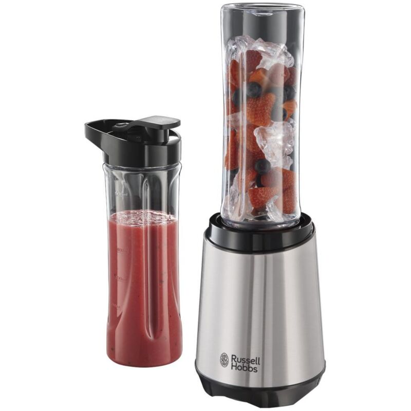 Mix&Amp;Go Batidora De Vaso Negro, Plata 0.6L 300W - Russell Hobbs En Oferta Russelhobbs - Russell Hobbs Batidora De Vaso Individual Mix &Amp; Go - Batidora Smoothie, Mini Batidora Para Zumos Y Batidos, 2 Vasos Con Tapas De 600
