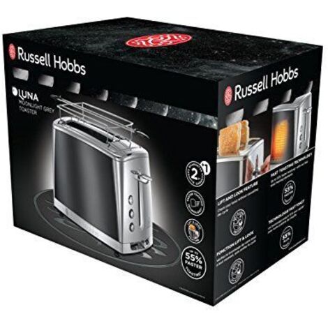 Russell Hobbs Toaster Luna grau, 2 extra breite Toastschlitze, inkl. Brötchenaufsatz, 6 einstellbare Bräunungsstufen + Auftau- & Aufwärmfunktion, Schnell-Toast-Technologie, 1550W, Luna 23221-56
