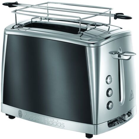 Russell Hobbs Tostapane - 2 Fette - Acciaio Inox Color Grigio Scomparti per toast extra larghi 6 livelli di doratura Funzione di Scongelamento e Riscaldamento, 1550 W, Luna 23221-56