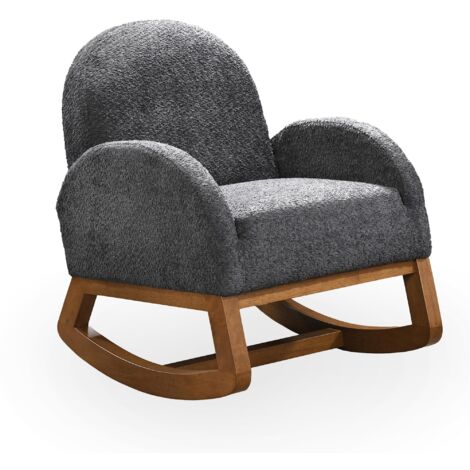 RUSSO - Fauteuil à bascule effet peau de mouton gris foncé et bois clair