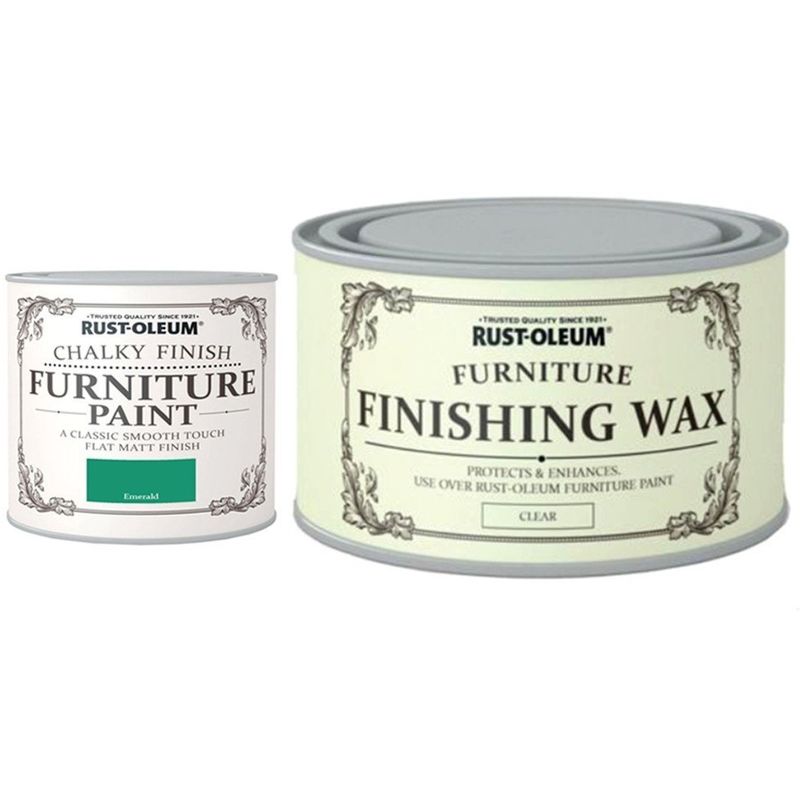 Chalky Furniture Paint Emerald 125Ml Complete With Furniture Wax - Emerald - Rust-Oleum