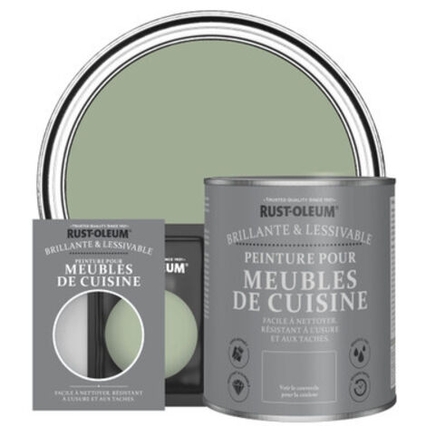Rust-Oleum – Peinture meuble de cuisine 750 ml – Finition brillante vert kaki – Résistante aux taches et déversements – Application facile sur bois et verre