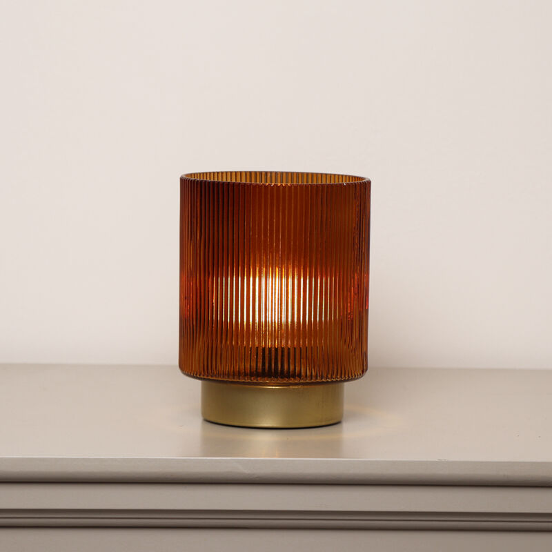 Rust Orange Ribbed Glass Ambient Table Lamp