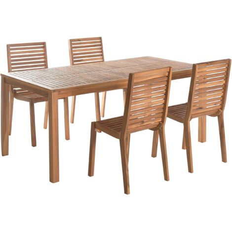 Rustic 4 Seater Garden Dining Set Outdoor Table 180 x 90 cm Chairs Light Brown Ombriano