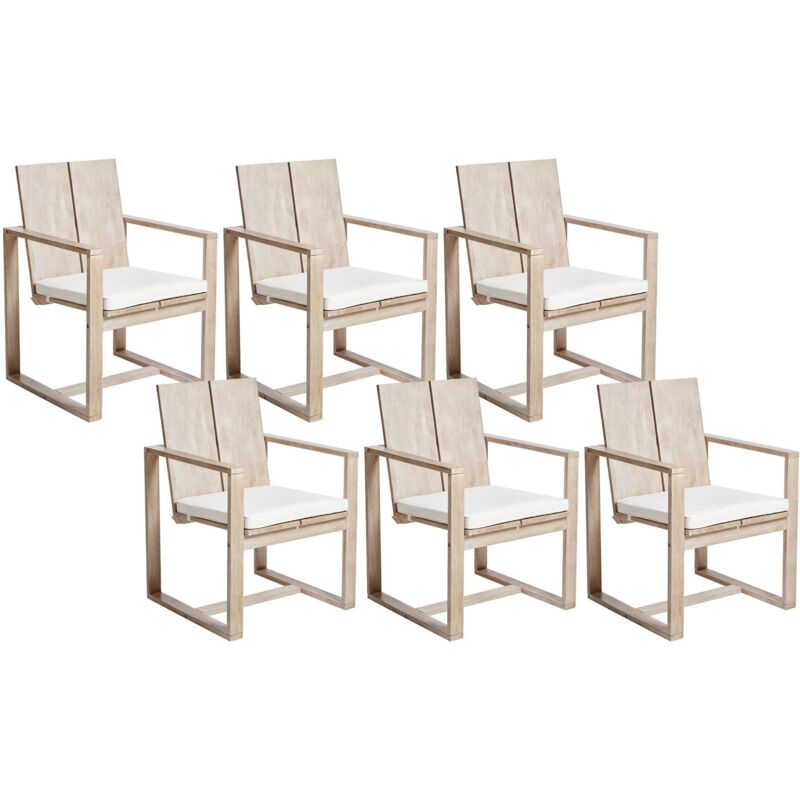 Beliani Rustic Acacia Wood Outdoor Set Of 6 Garden Chairs With Armrests Light Wood Azzanello