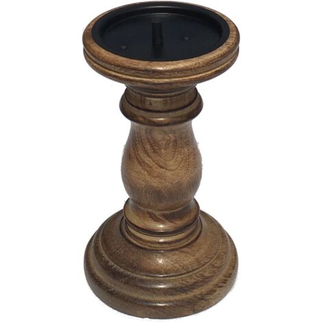 Rustic Antique Carved Wooden Pillar Church Candle Holder [[Light Brown,Medium 19cm]
