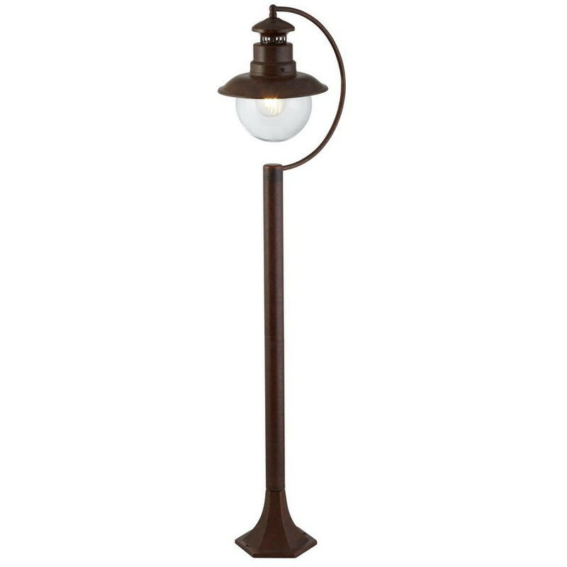 Station 1 Light Outdoor Garden Post (1100mm Height) - Rustic Brown With Clear Glass - Searchlight