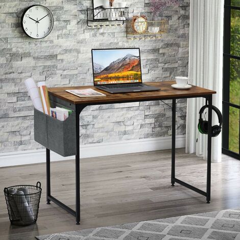 main image of "Rustic Brown Simlpe Writting Desk with Basket and hook"