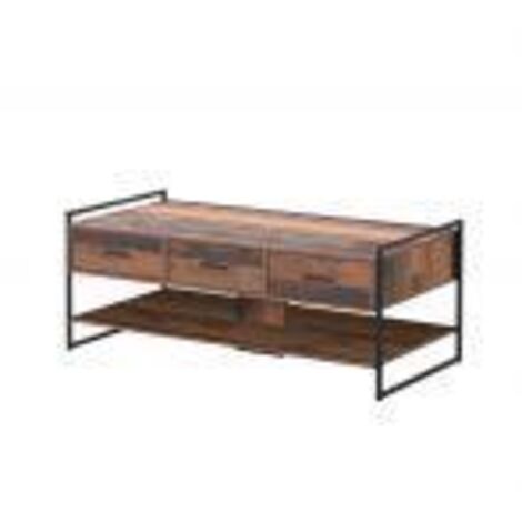 Rustic Coffee Table With 3 Drawers And Open Shelf Storage Oak Metal Modern
