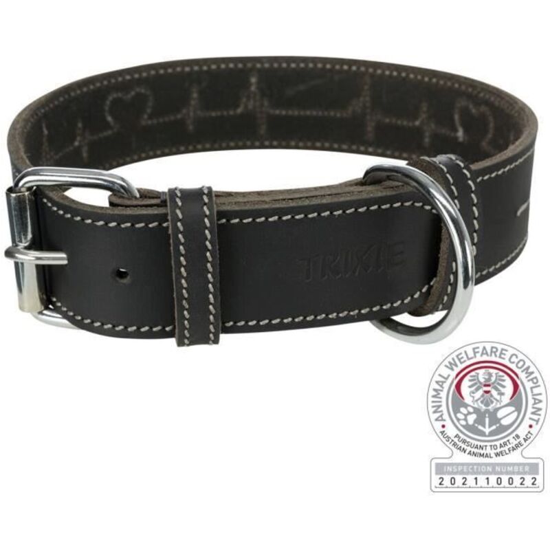 Collier pour chien - Trixie - Heartbeat - Cuir ciré - Noir - 55-65 cm