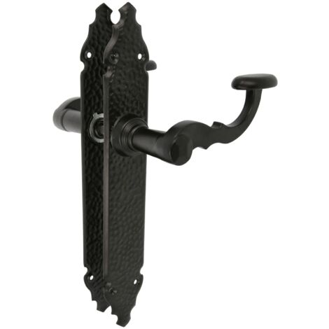 Rustic Door Handle Set Hammered Steel 2-Piece Durable Traditional Easy Install